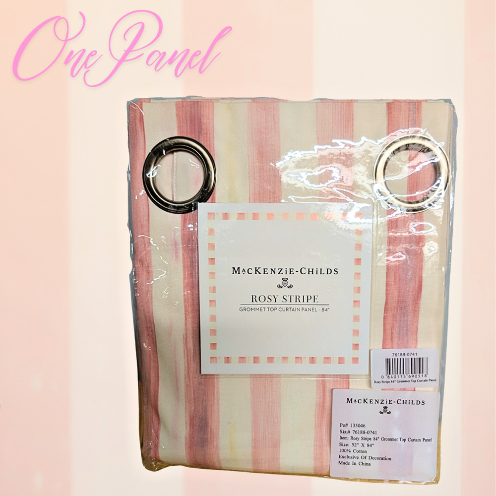 Mackenzie Childs Rosy Stripe Curtain 84" Grommet Top - One Panel